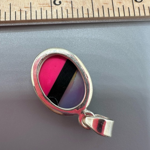 Sterling Silver 925 Aurora Opal Black Onyx Handmade Necklace Pendant Inlay - Picture 3 of 4